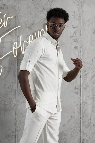 Advante İnce Çizgili Yaka Düğmeli Katlamalı Kol Pamuklu Slimfit Yazlık Keten Gömlek Yeşil