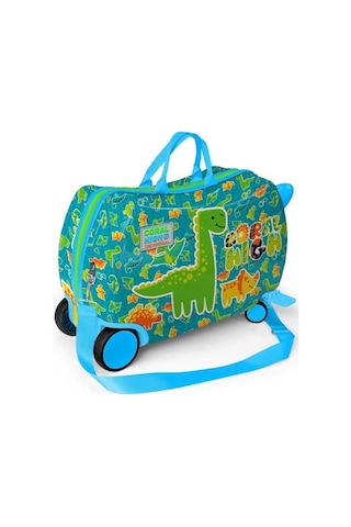 Coral High Kids Mavi Yeşil Dinozor Desenli Otur-çek Çocuk Valizi 16361 Çok Renkli