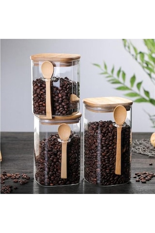 Novahub Cam Mühürlü Can Baharat Kavanoz, Ahşap Kaşık, Çeşni Konteyner, Kahve Depolama Tankı, Mutfak Şeker Şişesi, Çay Kutusu, A Diğer Model Diğer