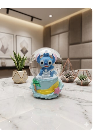 9cm-6cm Şato Önü Figürlü Işıklı Stitch Kar Küre 9x6