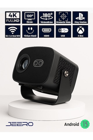Jeero 4k Smart Cinema Portable Projector Auto Focus / Android Türkçe Menü