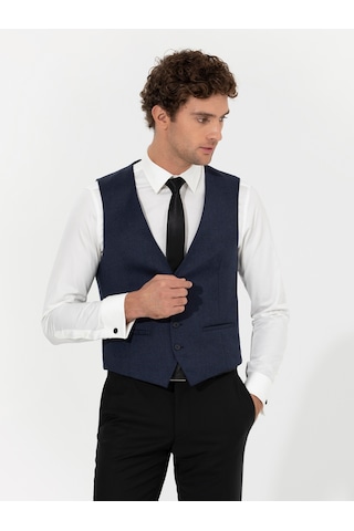 Cacharel Lacivert Slim Fit Yün Karışımlı Yelek