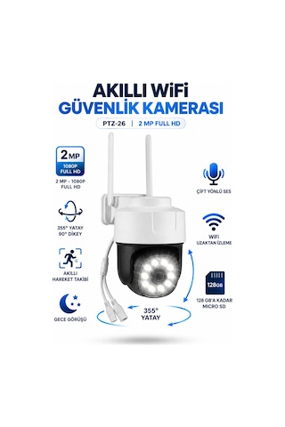 Ptz-26 Wifi Akıllı Güvenlik Kamerası 2mp 1080p Full Hd 355 Döner Hareket Takipli Gece Görüşlü Çift Yönlü Ses