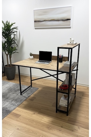 Modern 3 Raflı Çalışma Masası 60x120 - Bilgisayar Ofis Ders Masası Oyuncu Masası Ahşap Metal