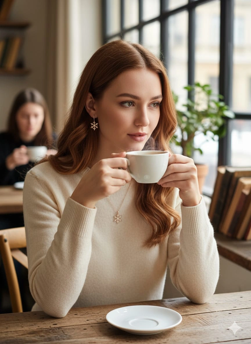 925 Ayar Papatya Silver Kar Tanesi Kolye Küpe Set.rose.gold.rodaj Gümüş