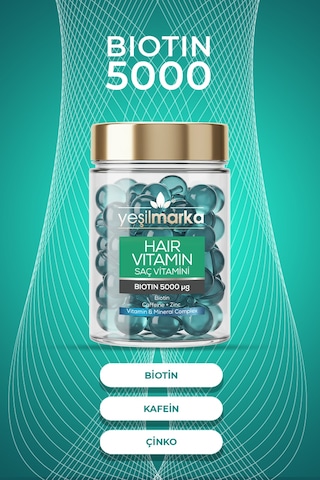 Yeşilmarka Biotin & Kafein & Çinko Saç Vitamini 30 Kapsül