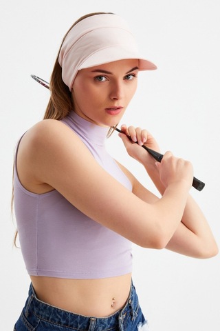 Butikgiz Kadın Uv Korumalı Katlanabilir Üstü Açık Yumuşak Siperli %100 Pamuklu Penye Tenis Vizör Şapka pudra