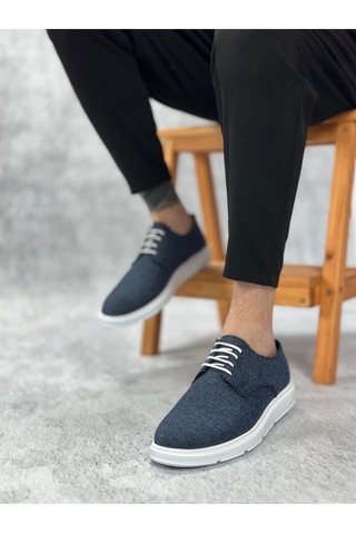DMR Elegance Ba0003 Bağcıklı Klasik Spor Keten Lacivert Beyaz Taban Casual Erkek Ayakkabı Rekli