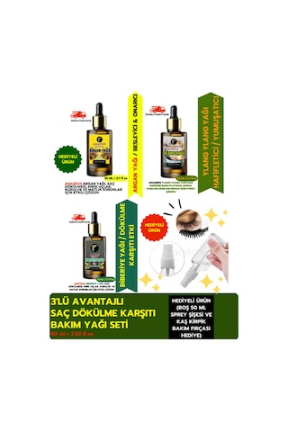 Amazeus 3'lü Bitkisel Yağ Seti/ Biberiye, Argan, Ylang 2x20 Ml %100 Saf Ve Doğal Hediyeli Ürün