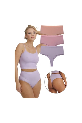 Sensu Kadın Yüksek Bel Tanga Fitilli Külot 3'lü Paket Pembe Pembe