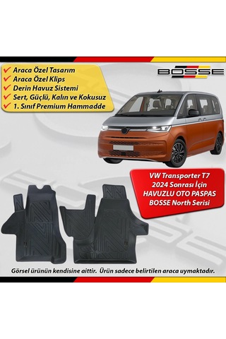 Vw Trasnporter T7 Paspas Araca Özel 2024 Sonrası İçin Derin Havuzlu Paspas Bosse North Serisi