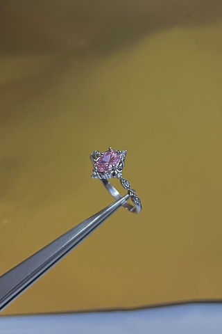 925 Ayar Gümüş Oval Pembe Taşlı Vintage Tasarım Kadın Yüzük
