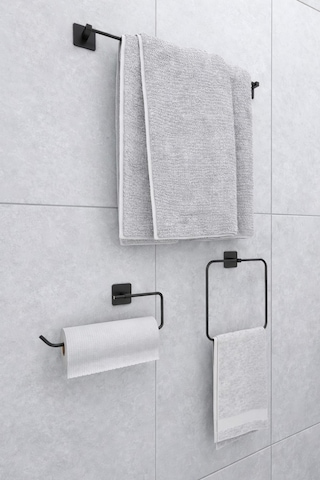 Alper Banyo Jasmin Siyah 3'Lü Yapışkanlı Banyo Seti Uzun Havluluk, Halka Havluluk Ve Solo Havluluk