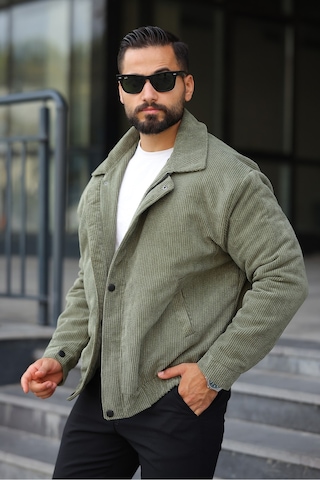 Unisex Yeni Sezon Kapitone Dolgulu Oversize Vintage Haki Kadife