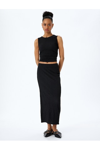 Koton Slim Fit Dokulu Drape Detaylı Yüksek Bel Kalem Etek Siyah 5sak10002uk Siyah