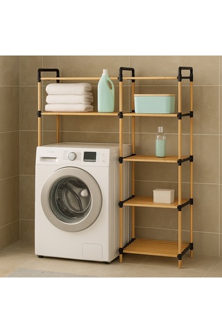 Nc02 Ahşap Çamaşır Makinesi Organizer Banyo Düzenleyici Raf Masif Çam Ahşap Açık Ahşap