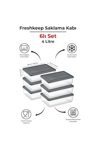Freshkeep 6 Lı 4l Gri Saklama Kabı - Gıda Koruma, Mikrodalga Ve Dondurucu Uyumlu Gri