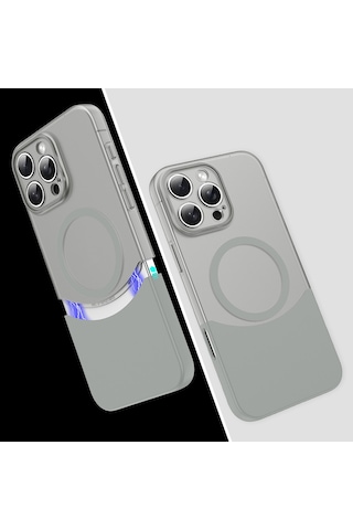 Mobilteam İphone Uyumlu 16 Pro Max Kılıf M-safe Şarj Özellikli Mıknatıslı Duble Kapak - Gri Gri