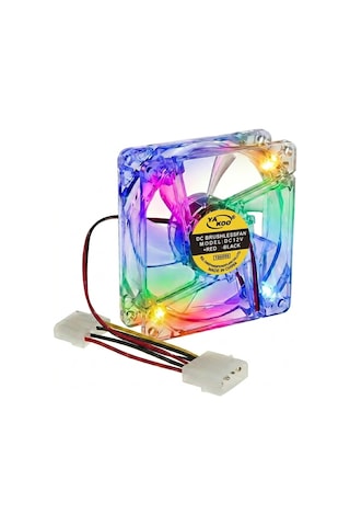 4 Adet - 12cm Kasa Fanı - 4 Renk Led Işıklı - Şeffaf - Molex Bağlantı