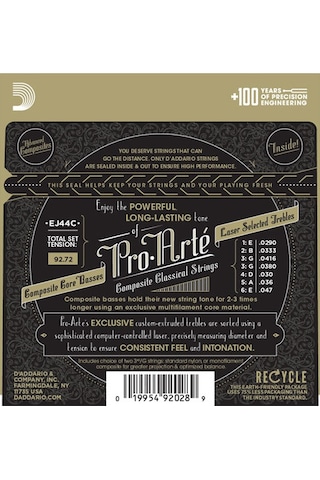 D'Addario EJ44C Pro-Arté Composite, Extra-Hard Tension Takım Tel