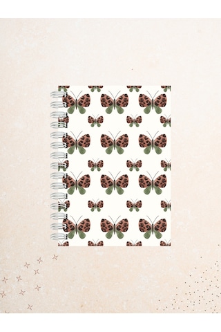 Leopar Kelebek Desenli Defter 60 Yaprak / 120 Sayfa Çizgisiz Tel Spiralli Çok Renkli