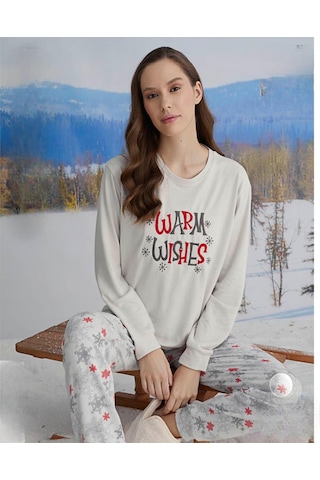 Aydoğan Kadın Bisiklet Yaka Termal Pijama Takımı 30074e- 1 Adet Ekru