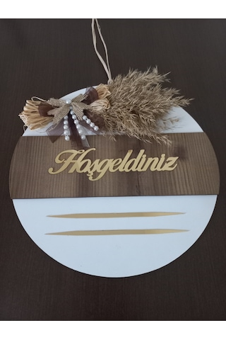 Hoşgeldiniz Yazılı Aynalı Pleksi Ahşap Dekoratif Kapı Süsü