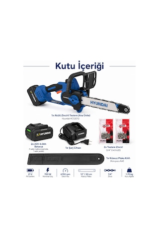Hyundai Hcs2012 21v Akülü Zincirli Testere 2x4.0ah Bataryalı 12 İnç 700w