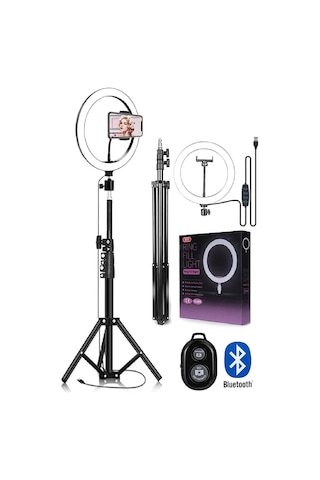 Asfal Kumandalı Youtuber Selfie Led Işıklı 210 CM Tripod 10 Inç (26 CM) Kuaför Makyaj Işığı Tiktok Işığı