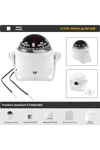 Youtek Maiev Lc550 Araç Kompası - Işık Özelliği Ve Manyetik Sapma Ayarlamalı, Beyaz, Stokta