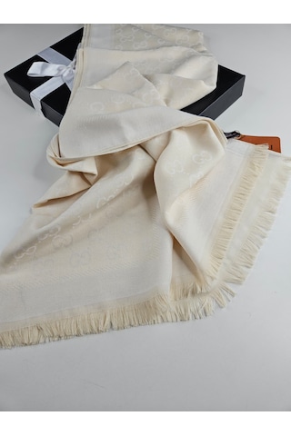 Miorel Scarfs G Desen Çift Taraflı Kaşmir İpek Şal 4 Mevsim Soft Pamuklu Şal Krem