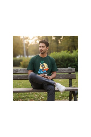 Urbantrendstore Unisex Tatil Sörf Oversize Fit Rahat Geniş Salaş T-shirt Günlük Tişört Yeşil