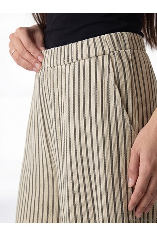 Lcw Everyday Ekru Beli Lastikli Çizgili Kadın Pantolon