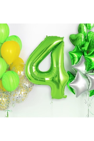 4 Rakam Açık Yeşil Folyo Balon 32-34" Inc 82 Cm