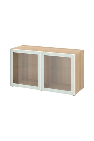 Raf Ünitesi, Ağartılmış Meşe Görünümlü-beyaz-şeffaf Cam, 120x42x64 Cm, Glassvık Beyaz