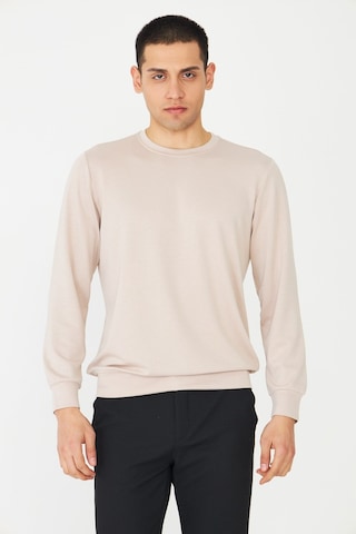 White Stone Bej Basic Bisiklet Yaka Erkek Sweatshirt Taş