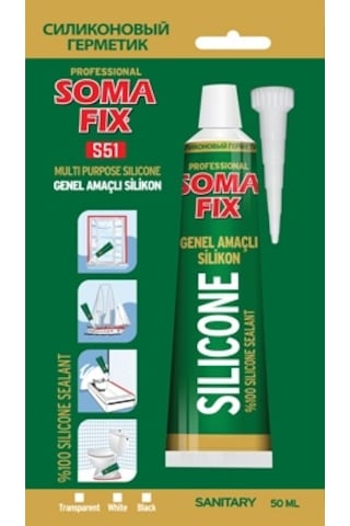 2 Adet 50 Ml Siyah Somafix Genel Amaçlı Tüp Silikon Yapıştırıcı Siyah Siyah