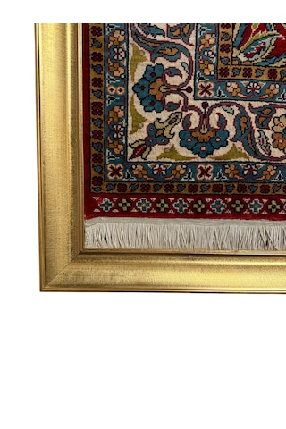 El Dokuma Saf İpek Halı Koleksiyonluk Tablo 75x110 Hayat Ağacı Modeli %100 Has İpek Kırmızı