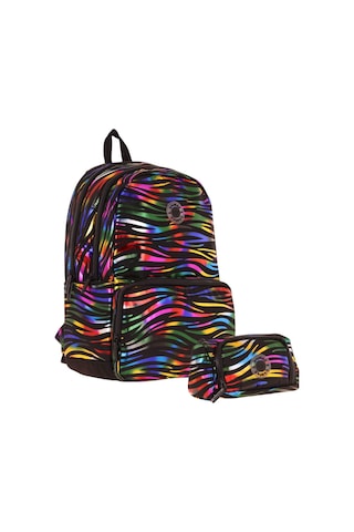 Kaukko Shine Kız Çocuk Zebra Desenli Siyah Çok Renkli İlkokul, Ortaokul Sırt Çantası Ve Kalemlik Seti Siyah