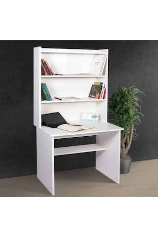 My Design Kitaplıklı Çalışma Odası Masası Beyaz