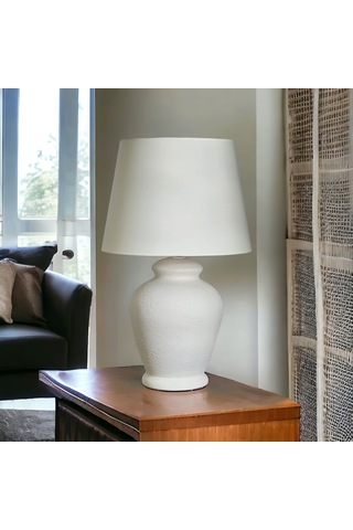 Qdec Vintage Seramik Abajur Rustik Ekru - Ekru