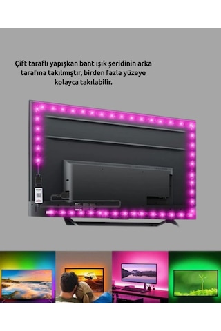 Zengemtx Kendinden Yapışlı Led Şerit Televizyon Aydınlatması 2mt Çok Renkli