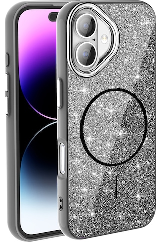 Thegencoo Apple Uyumlu iPhone 17 Kılıf M-safe Şarj Özellikli Parlayan Simli Tgco Okso Kapak - Siyah