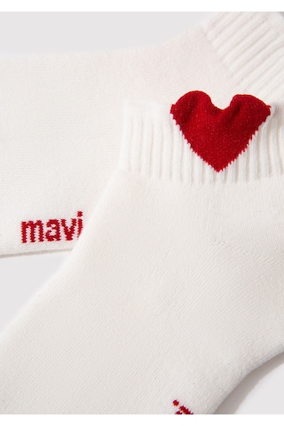 Mavi - Kalp Detaylı Beyaz Patik Çorap 1912797-21649 Beyaz