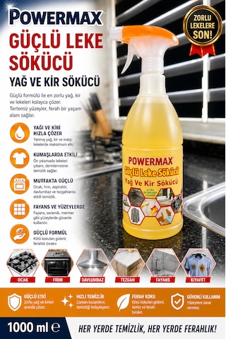 Powermax 2'li Güçlü Temizlik Seti 1000 Ml X 2 Banyo Kireç & Pas Sökücü + Yağ Ve Kir Sökücü Sprey Toplam 2000 Ml