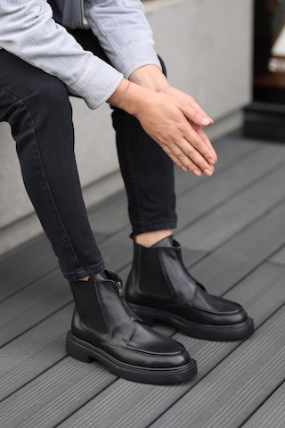Shoetyle - Siyah Deri Fermuarlı Erkek Bot 250-085-1077 Siyah