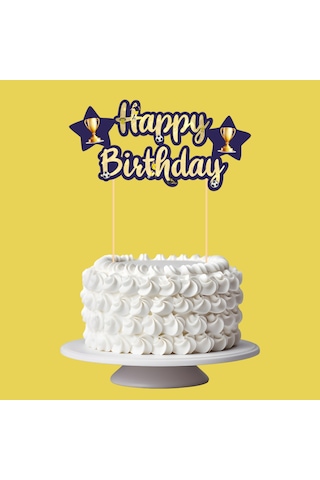 Sarı Lacivert Taraftar Temalı Happy Birthday Kaligrafi Pasta Üstü Süs Tüm Yaşlar