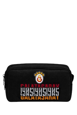 Galatasaray Lisanslı Çift Bölmeli Kalemlik - Siyah Üzeri Yazı Baskılı Su İtici Özellikli Kalem Kutusu