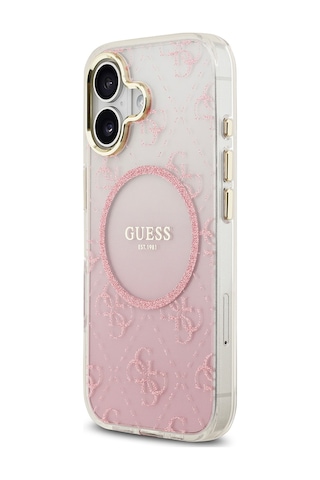 Apple Uyumlu iPhone 17 Kılıf Guess Lisanslı M-safe Özellikli 4g Desenli Simli Silikon Kapak Pembe Pembe