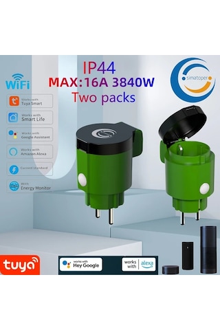 Motion003 Simatoper 2 Paket Acik Hava Akilli Priz Ip44 Tuya Wifi 16a 3840w Alexa Google Ses Kon